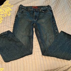 Boys Arizona original blue jeans size large elastic buttons to tighten waist.